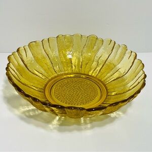 Vintage Indiana Glass Honey Amber Textured Sunflower Centrepiece Bowl 10.5”